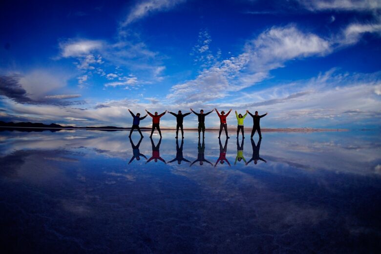 Mirrored view of Uyuni lake photo