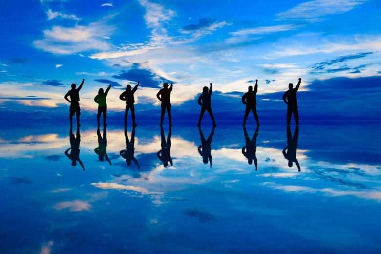 Mirrored view of Uyuni lake photo